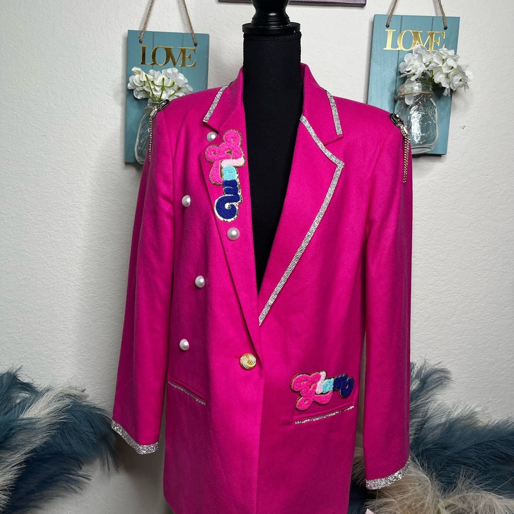 Vintage Vibrant Pink Blazer with Embellishments